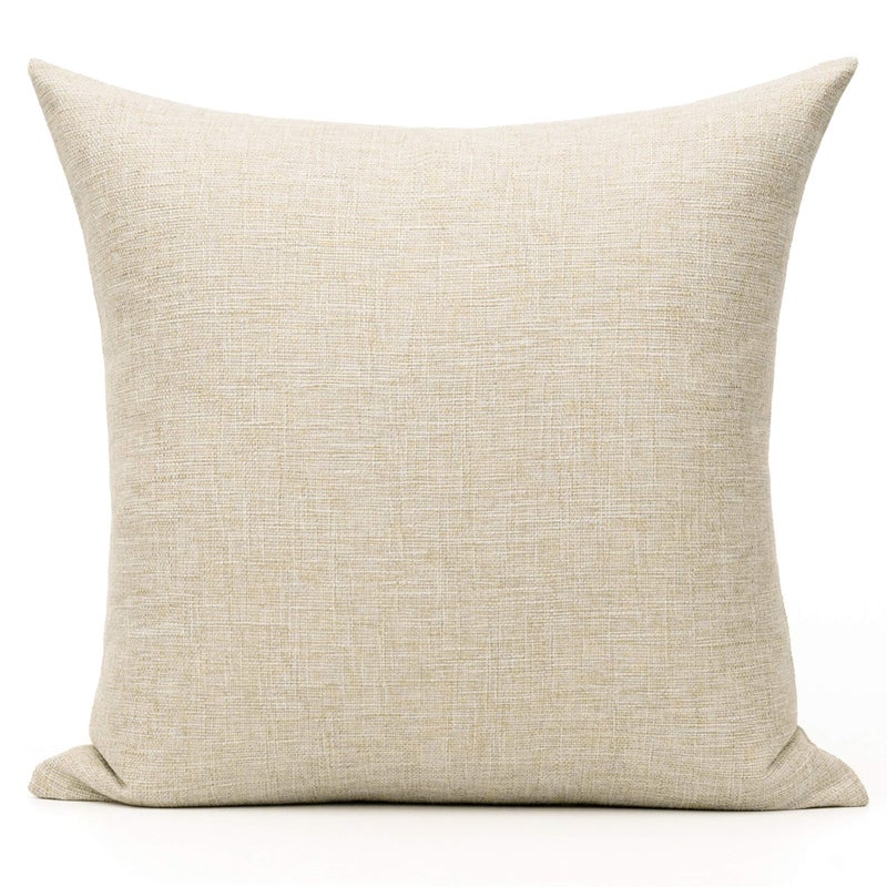 All Smiles Beige Linen Throw Pillow Covers 20x20 Set of 2 Neutral Khaki Decorative Farmhouse DÃ©cor Burlap Cushion Cases Home Natural Decorations Indoor Outdoor for Bed Sofa Couch Patio - Image 3